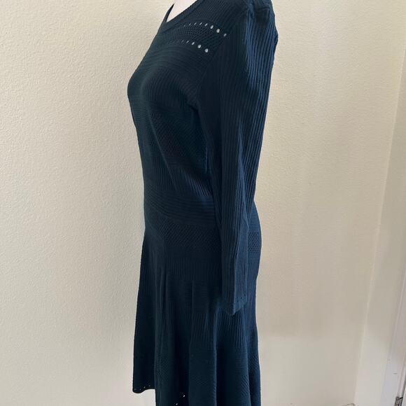 Eliza J Knit Dress Midi Fit & Flare Sweater Dark Green Zip Back Classic Office - Picture 3 of 11